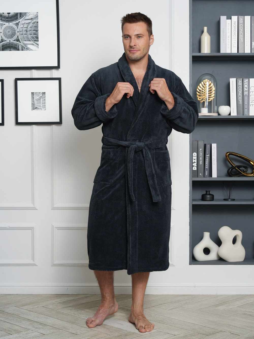 Халат мужской бамбуковый длинный LUCIANO antracite