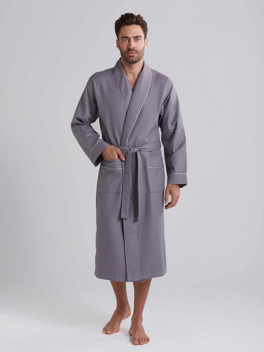 Халат мужской вафельный COMFORT серый