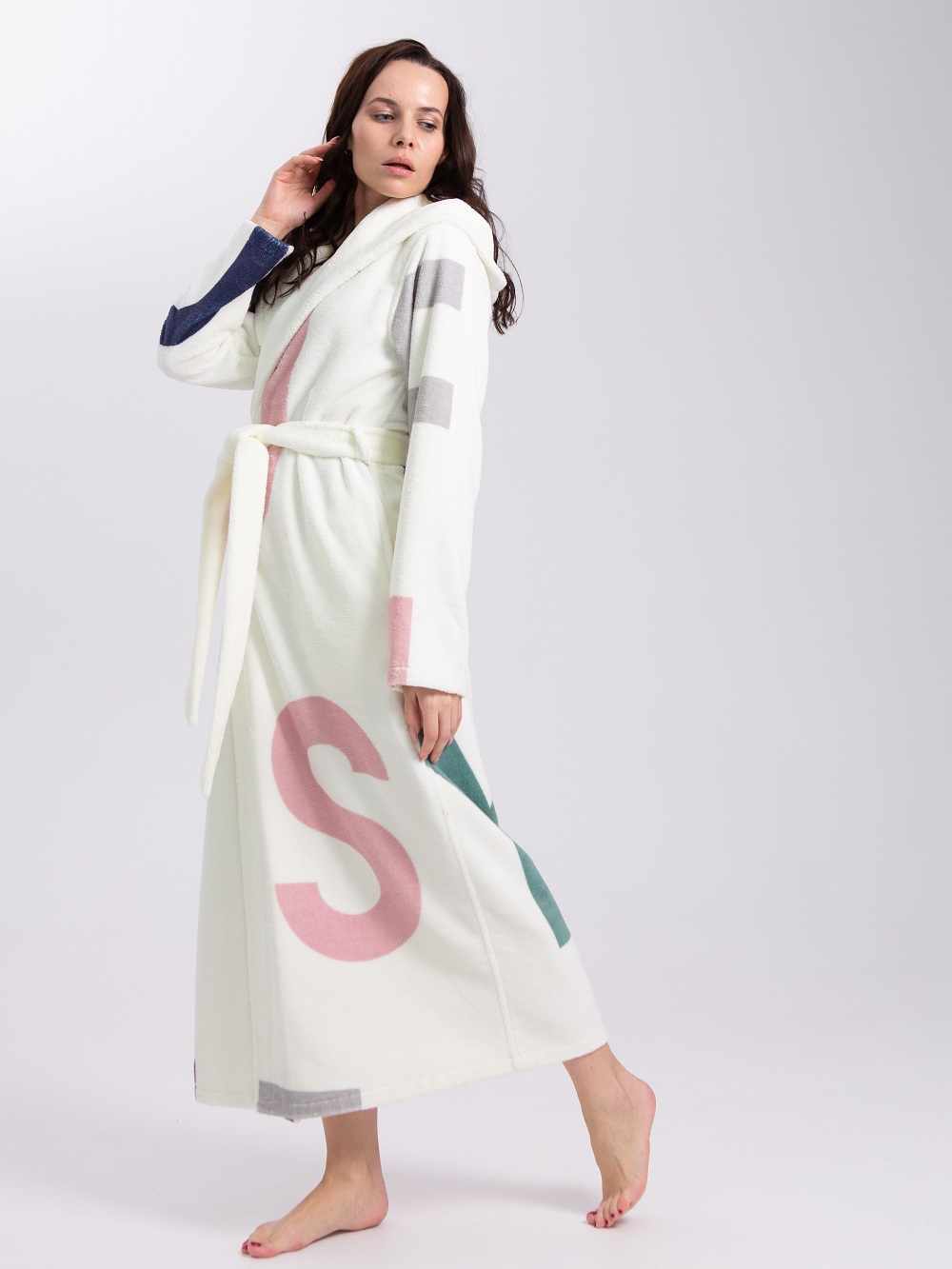 Халат бамбуковый женский длинный с капюшоном VIEN FRANCIS крем