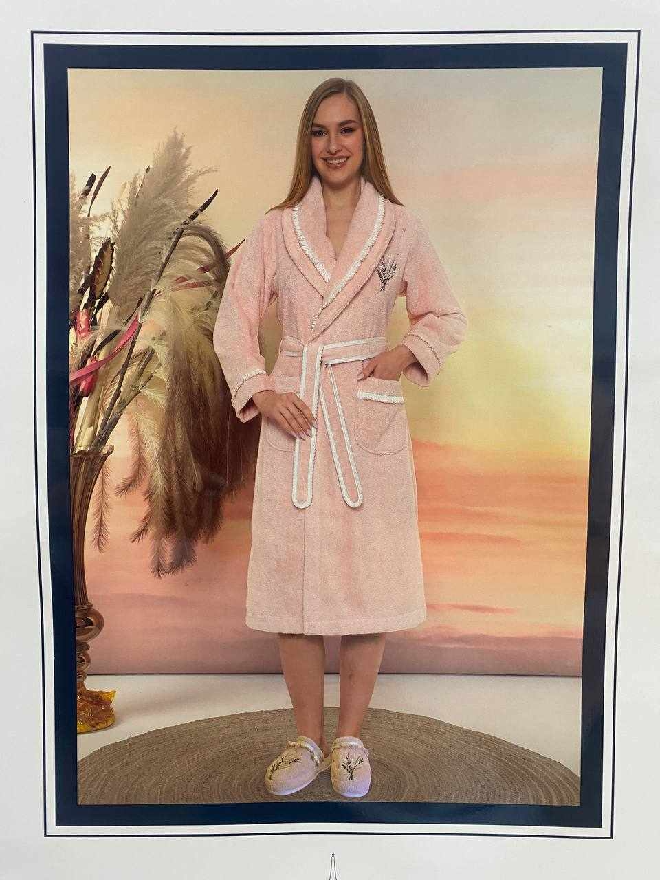 Халат женский махровый с тапочками MAISON DOR LENA VOLANT крем