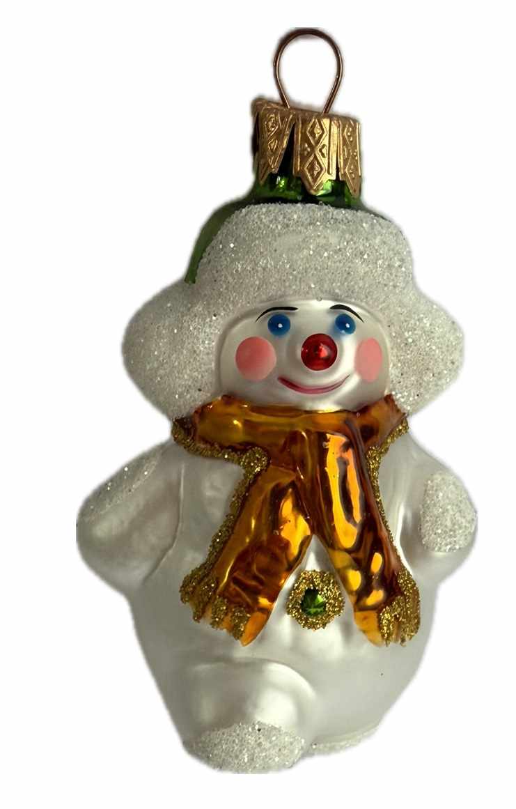 Стеклянная игрушка на елку "ЗИМНИЙ СНЕГОВИК" 9 см