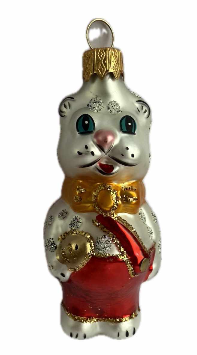 Стеклянная игрушка на елку "КОТИК НАРЯДНЫЙ" 11 см