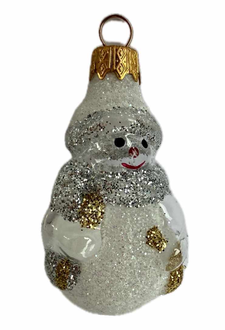 Стеклянная игрушка на елку "СНЕГОВИК С МЕТЛОЙ ПРОЗРАЧНЫЙ" 8 см