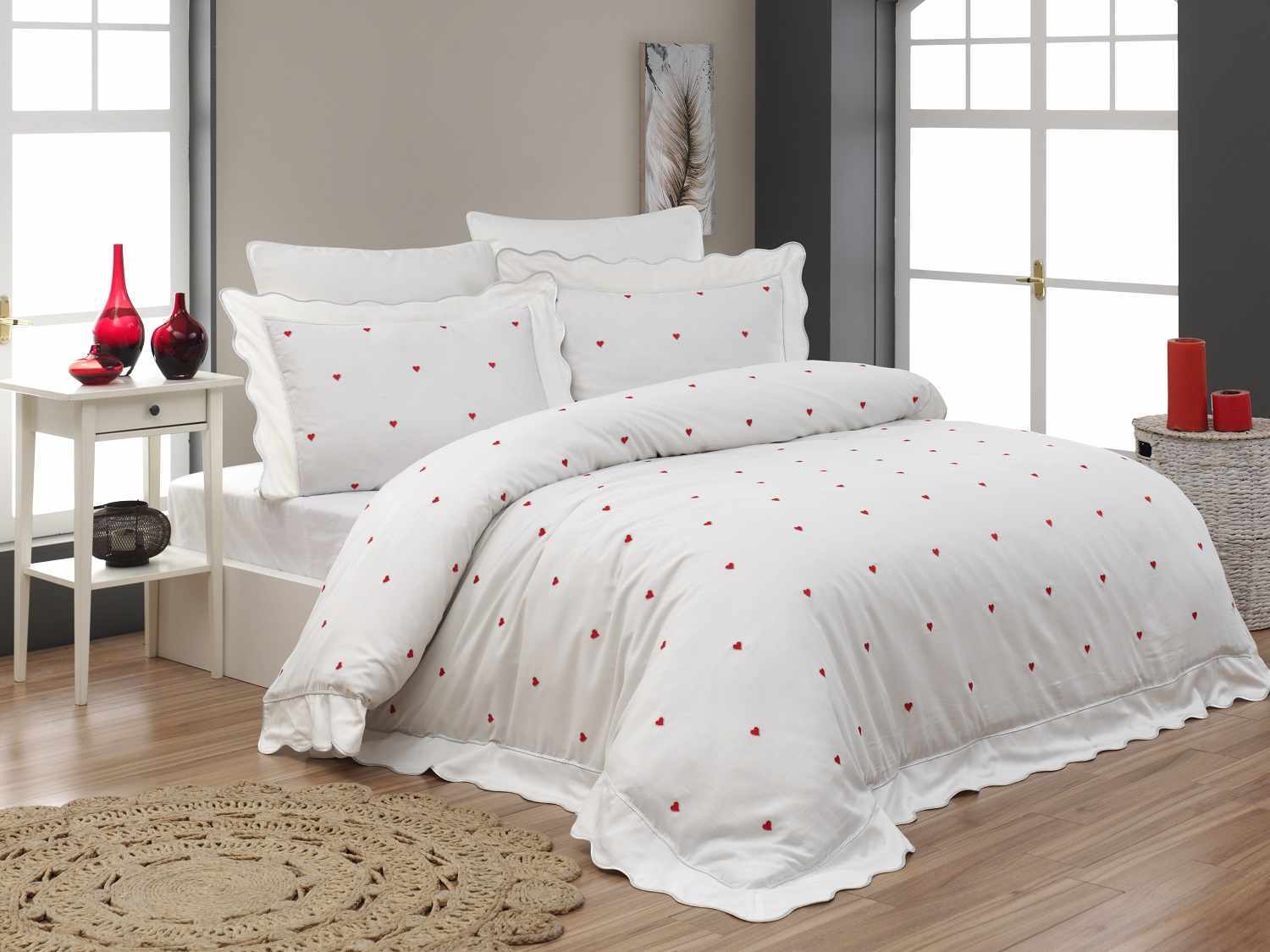 Постельное белье сатин MAISON DOR LES COEURS красный евро комплект
