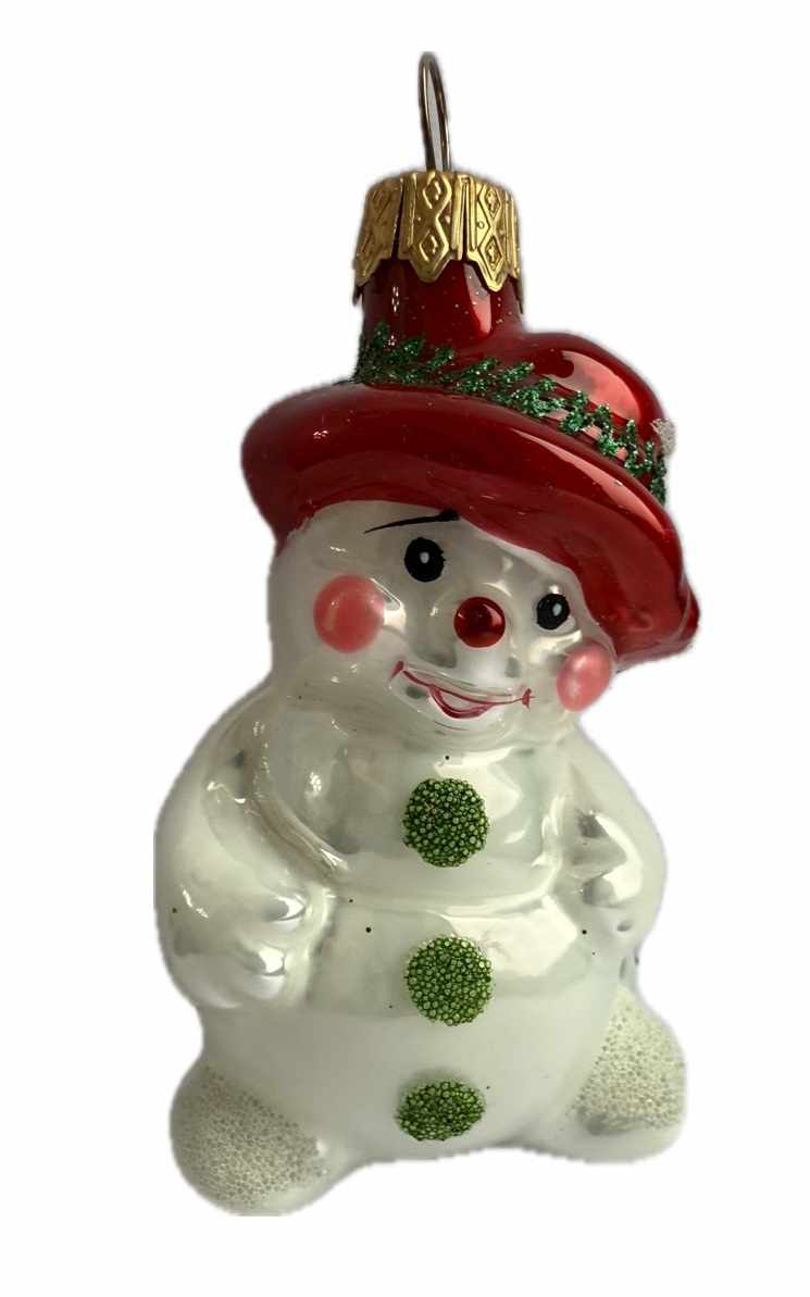 Стеклянная игрушка на елку "СНЕГОВИК В ШЛЯПЕ" 9 см