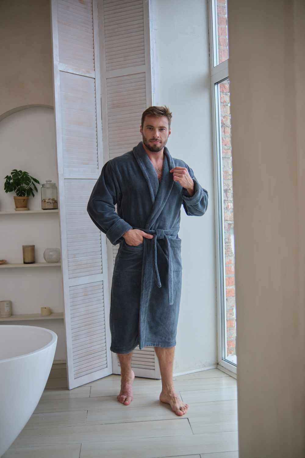 Халат мужской бамбуковый длинный LUCIANO grey