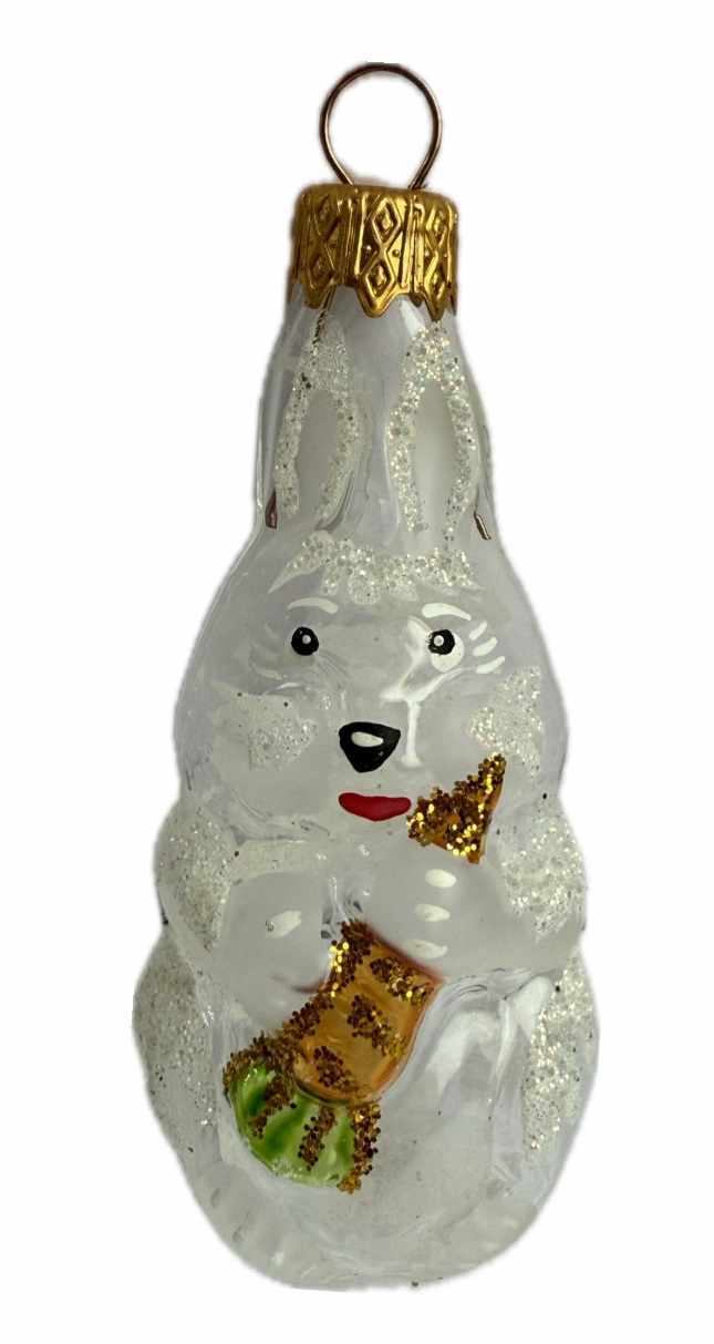 Стеклянная игрушка на елку "ЗАЙЧИК ПРОЗРАЧНЫЙ" 9 см