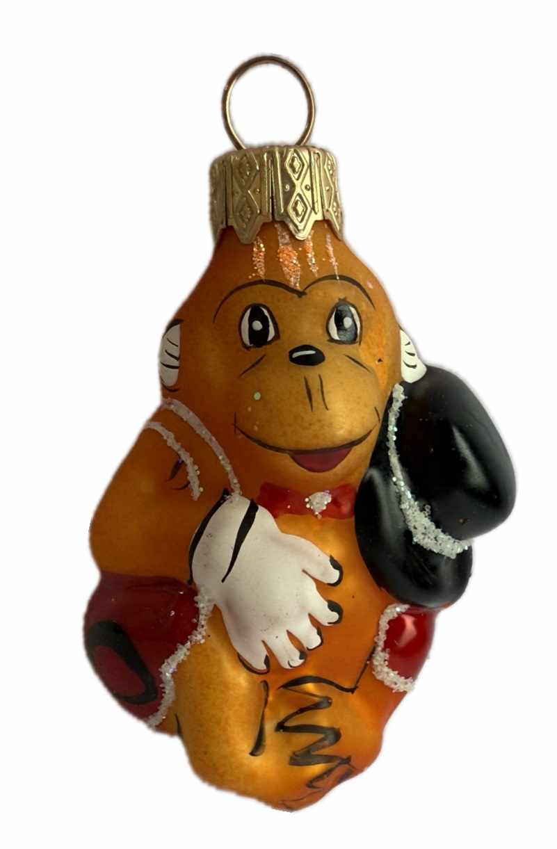 Стеклянная игрушка на елку "ОБЕЗЬЯНА СО ШЛЯПОЙ" 9 см