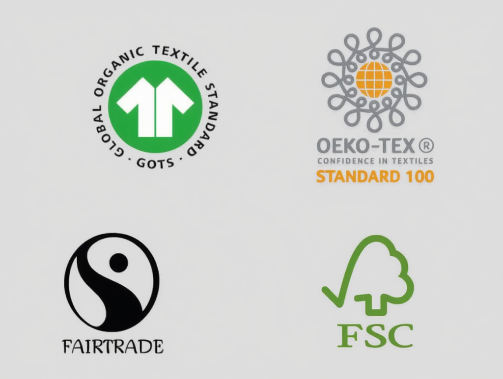 значки сертификатов экологичных тканей